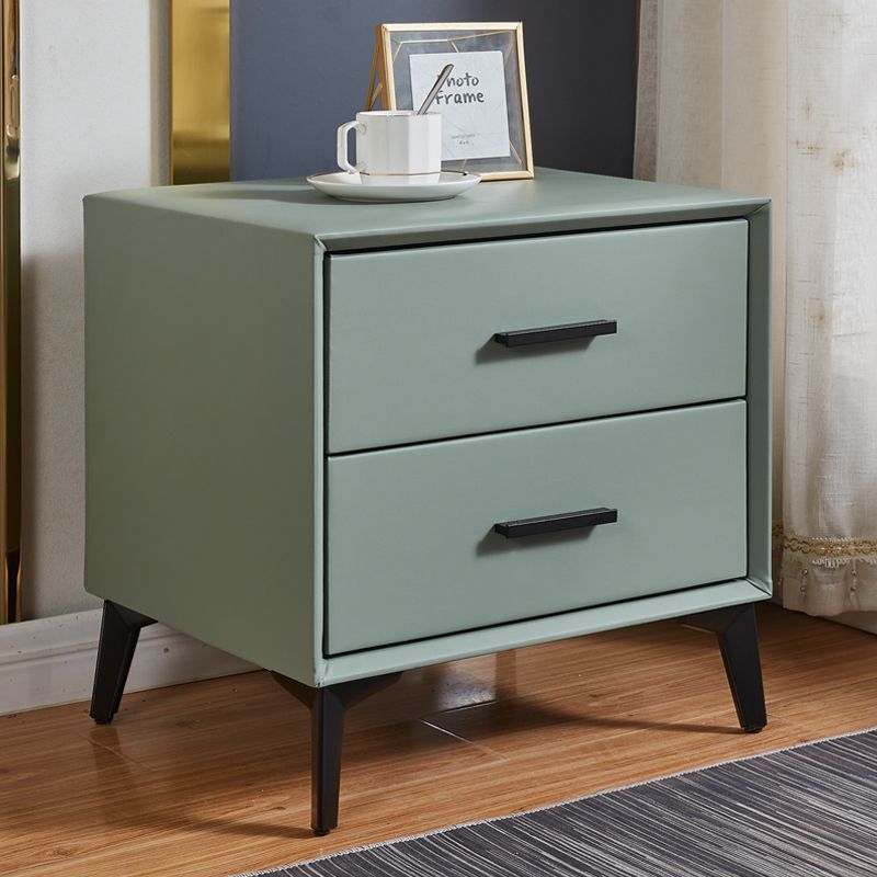 Minimalist PU Leather Metal Nightstand 2-Drawer — Beige