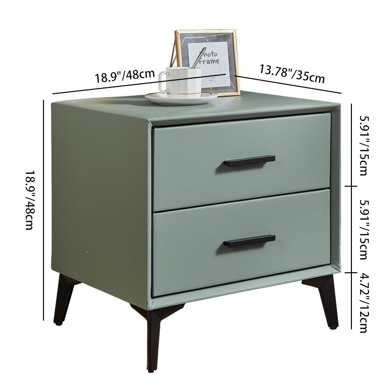 Minimalist PU Leather Metal Nightstand 2-Drawer — Dark Gray