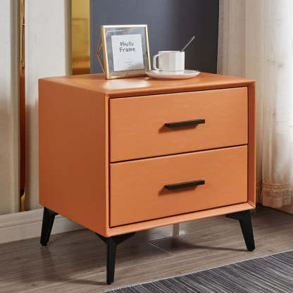 Minimalist PU Leather Metal Nightstand 2-Drawer — Light Gray