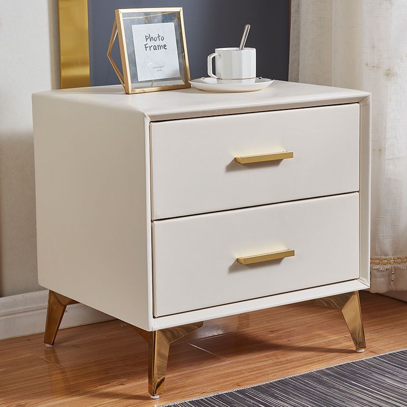 Minimalist PU Leather Metal Nightstand 2-Drawer