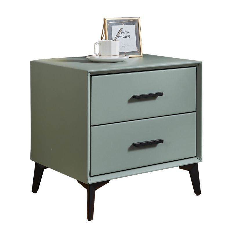 Minimalist PU Leather Metal Nightstand 2-Drawer