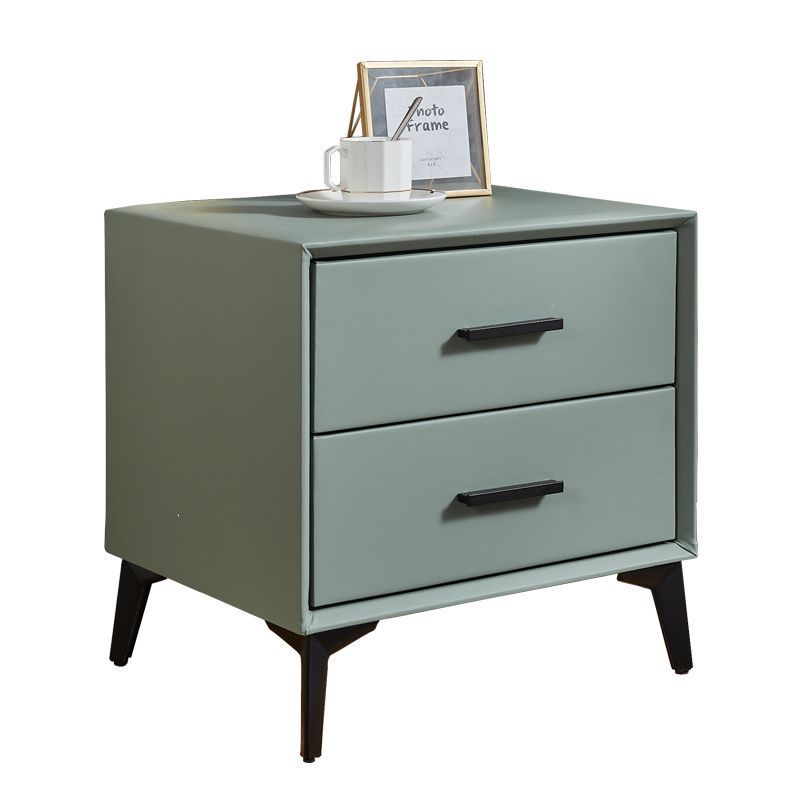 Minimalist PU Leather Metal Nightstand 2-Drawer
