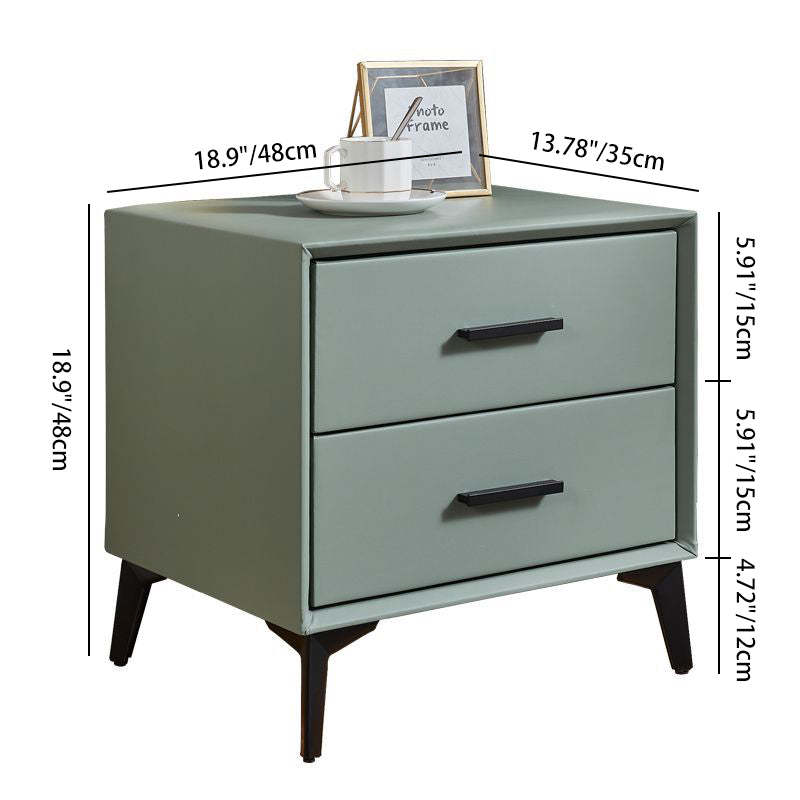 Minimalist PU Leather Metal Nightstand 2-Drawer — Dark Gray