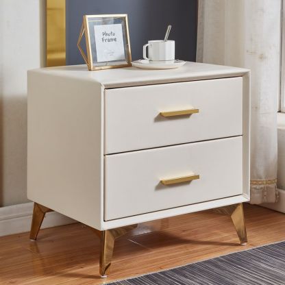 Minimalist PU Leather Metal Nightstand 2-Drawer