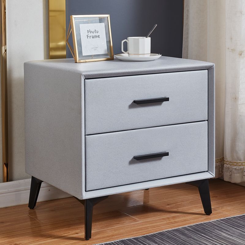 Minimalist PU Leather Metal Nightstand 2-Drawer
