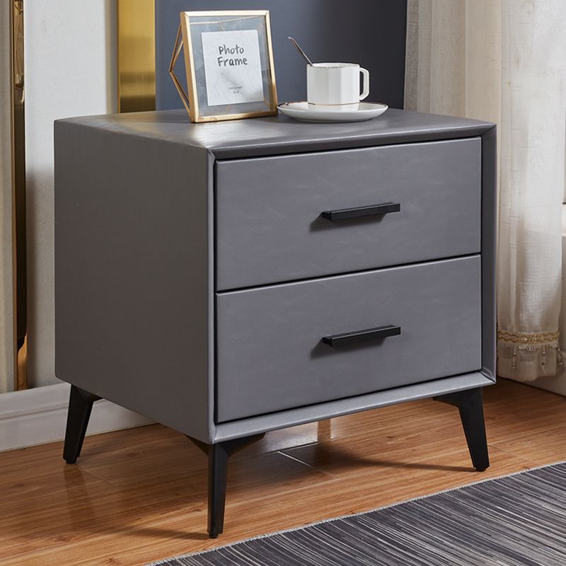 Minimalist PU Leather Metal Nightstand 2-Drawer