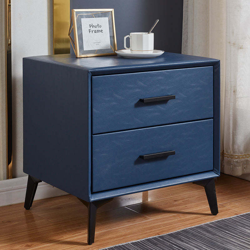 Minimalist PU Leather Metal Nightstand 2-Drawer