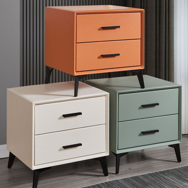 Minimalist PU Leather Metal Nightstand 2-Drawer