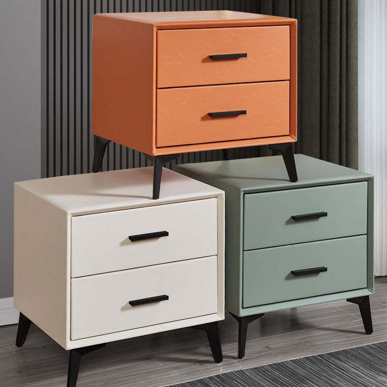 Minimalist PU Leather Metal Nightstand 2-Drawer — Mint Green