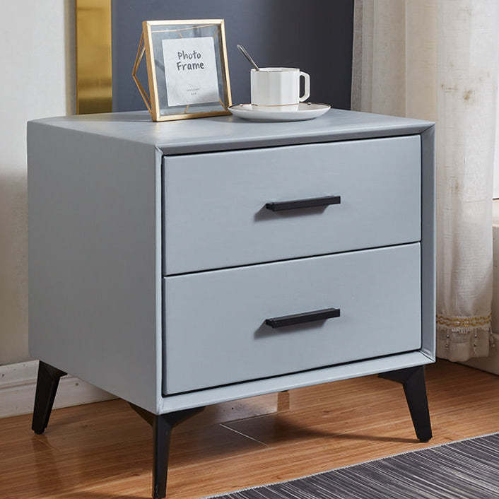 Minimalist PU Leather Metal Nightstand 2-Drawer
