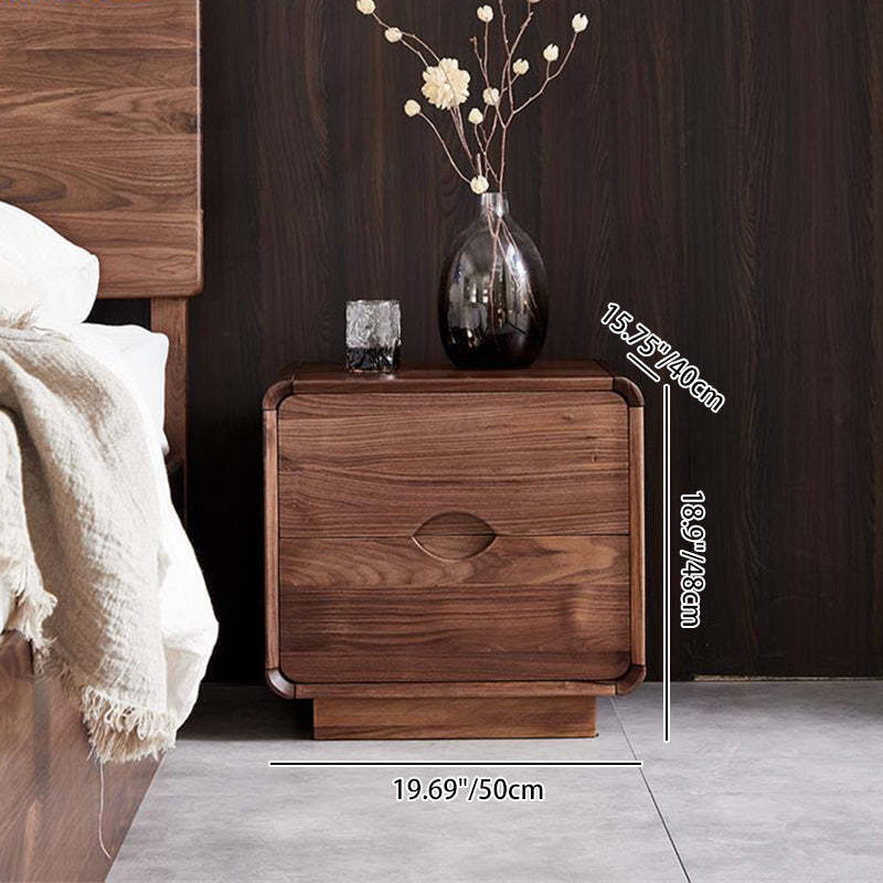 Vintage Black Walnut Rounded Nightstand 2-Drawer
