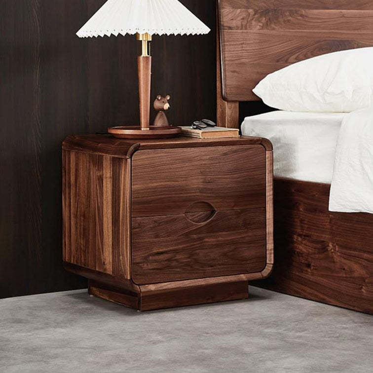 Vintage Black Walnut Rounded Nightstand 2-Drawer — Black Walnut Color