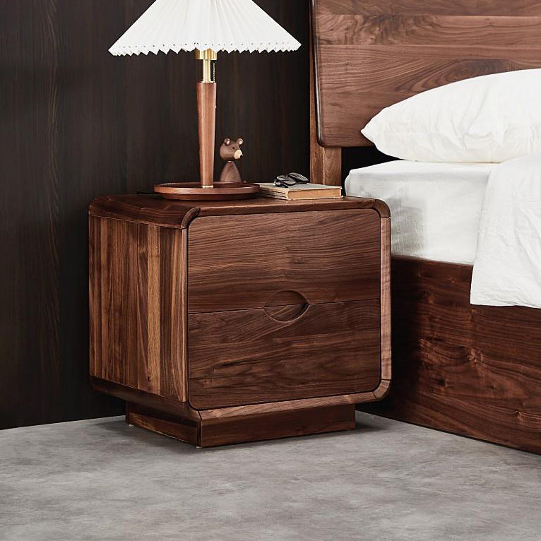 Vintage Black Walnut Rounded Nightstand 2-Drawer
