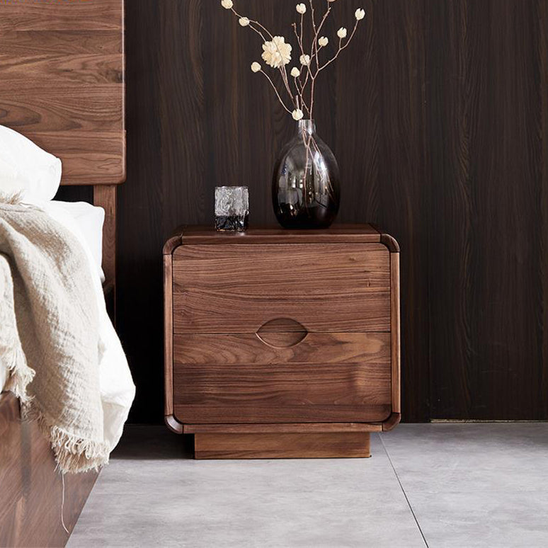 Vintage Black Walnut Rounded Nightstand 2-Drawer