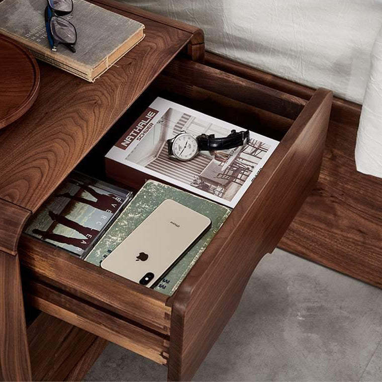 Vintage Black Walnut Rounded Nightstand 2-Drawer