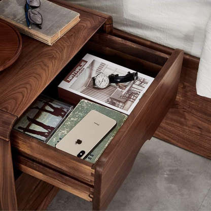Vintage Black Walnut Rounded Nightstand 2-Drawer