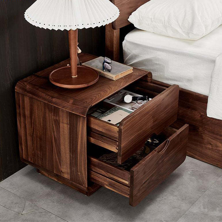 Vintage Black Walnut Rounded Nightstand 2-Drawer