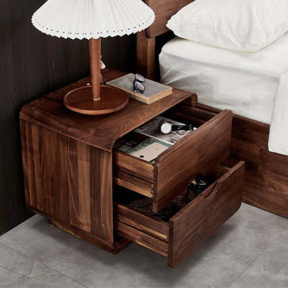 Vintage Black Walnut Rounded Nightstand 2-Drawer