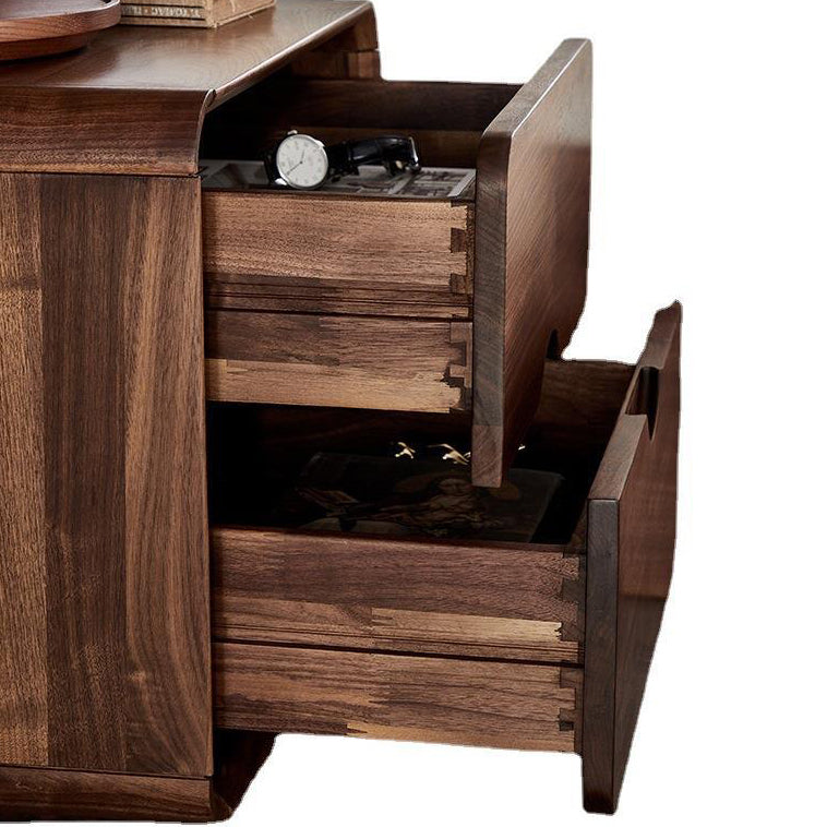 Vintage Black Walnut Rounded Nightstand 2-Drawer