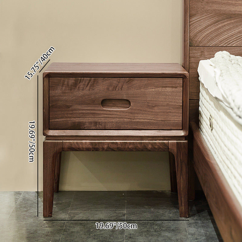 Chinese Black Walnut Rounded Nightstand 1-Drawer