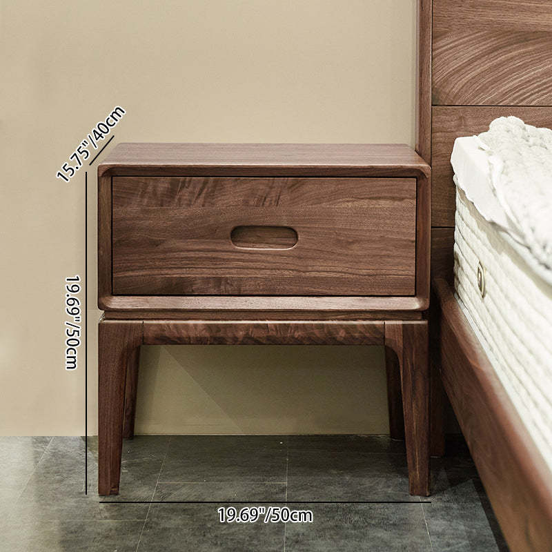 Chinese Black Walnut Rounded Nightstand 1-Drawer