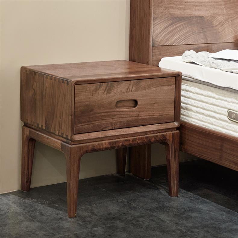 Chinese Black Walnut Rounded Nightstand 1-Drawer