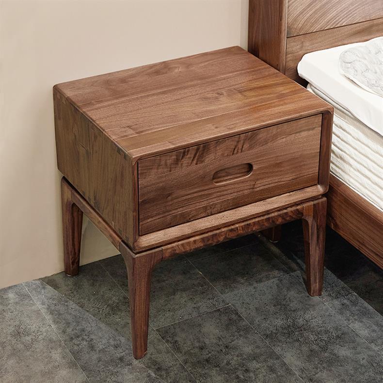Chinese Black Walnut Rounded Nightstand 1-Drawer