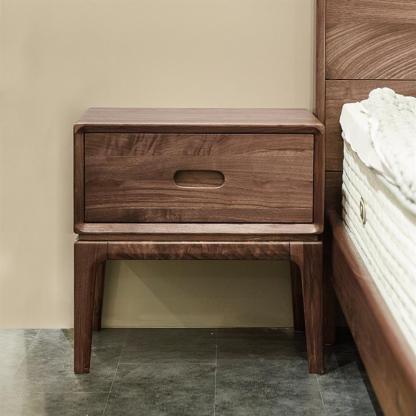 Chinese Black Walnut Rounded Nightstand 1-Drawer