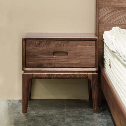 Chinese Black Walnut Rounded Nightstand 1-Drawer — Black Walnut Color