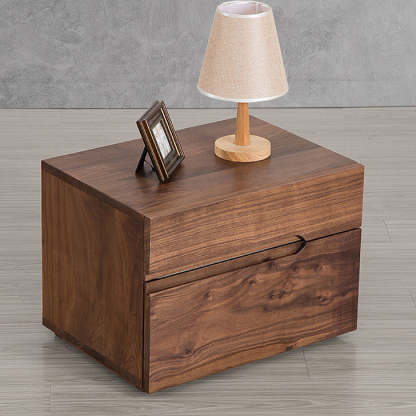 Minimalist Cherry Nightstand 2-Drawer — Walnut Color