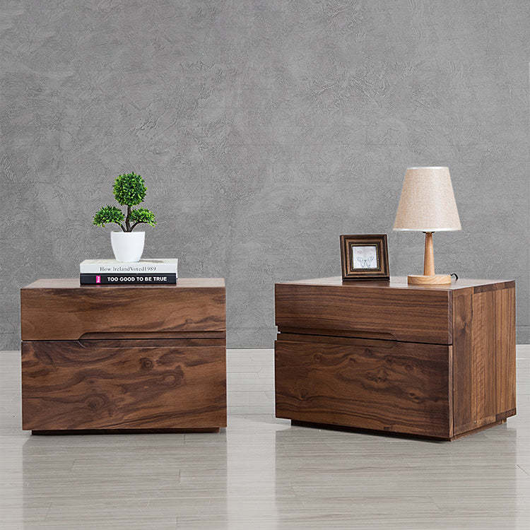 Minimalist Cherry Nightstand 2-Drawer — Original Wood Color