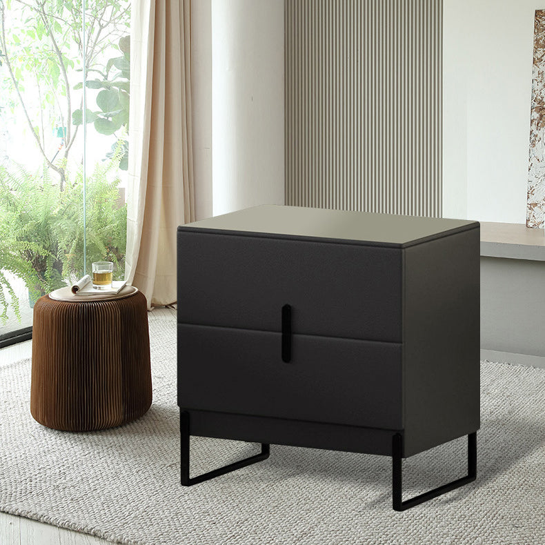 Minimalist Solid Wood 2-Drawer Nightstand — Black