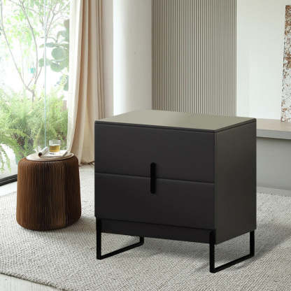 Minimalist Solid Wood 2-Drawer Nightstand — Black