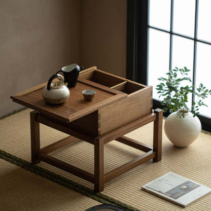 Japanese Wood Side Table 1-Tier — Black