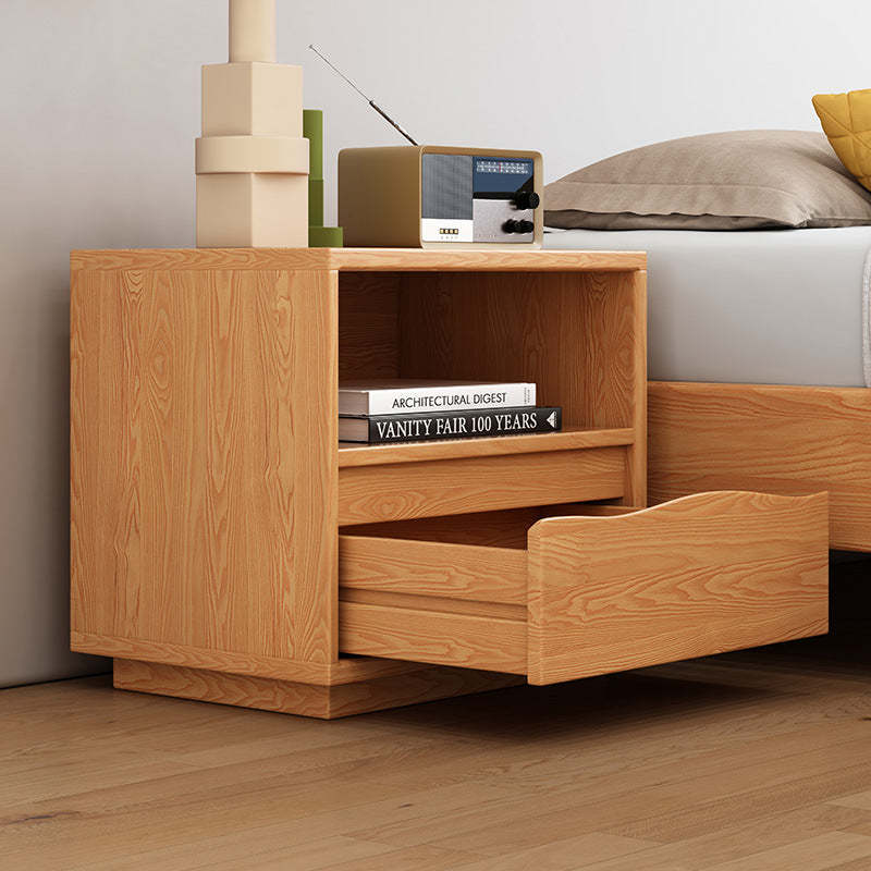 Scandinavian Wood Nightstand 2-Drawer — B