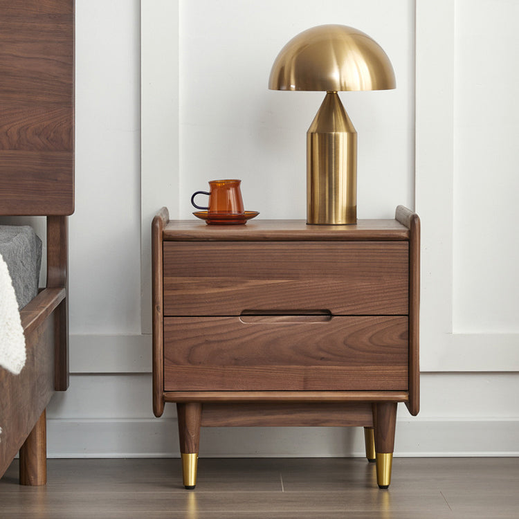 Scandinavian Black Walnut Nightstand 2-Drawer