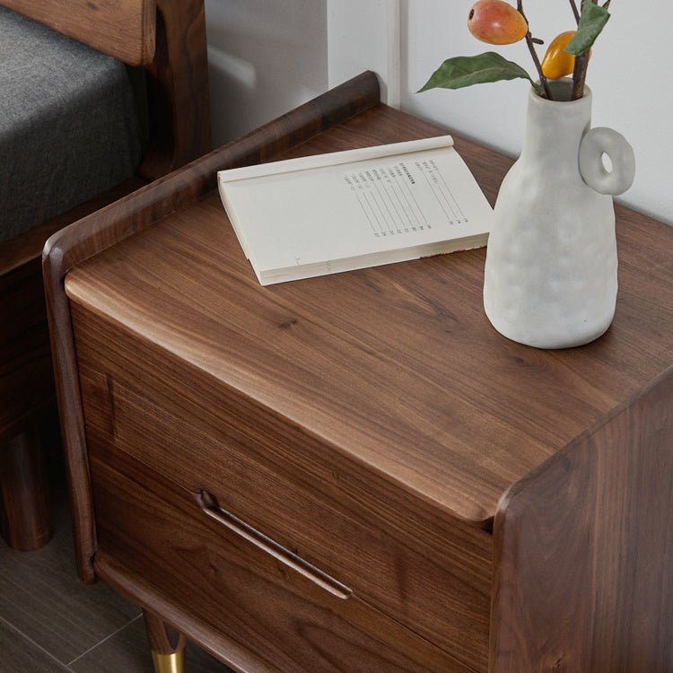 Scandinavian Black Walnut Nightstand 2-Drawer