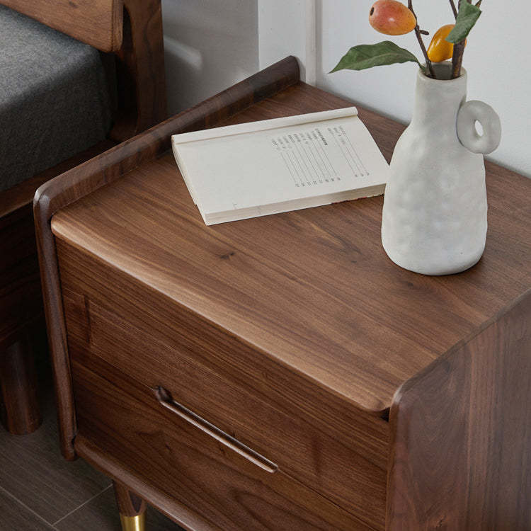 Scandinavian Black Walnut Nightstand 2-Drawer