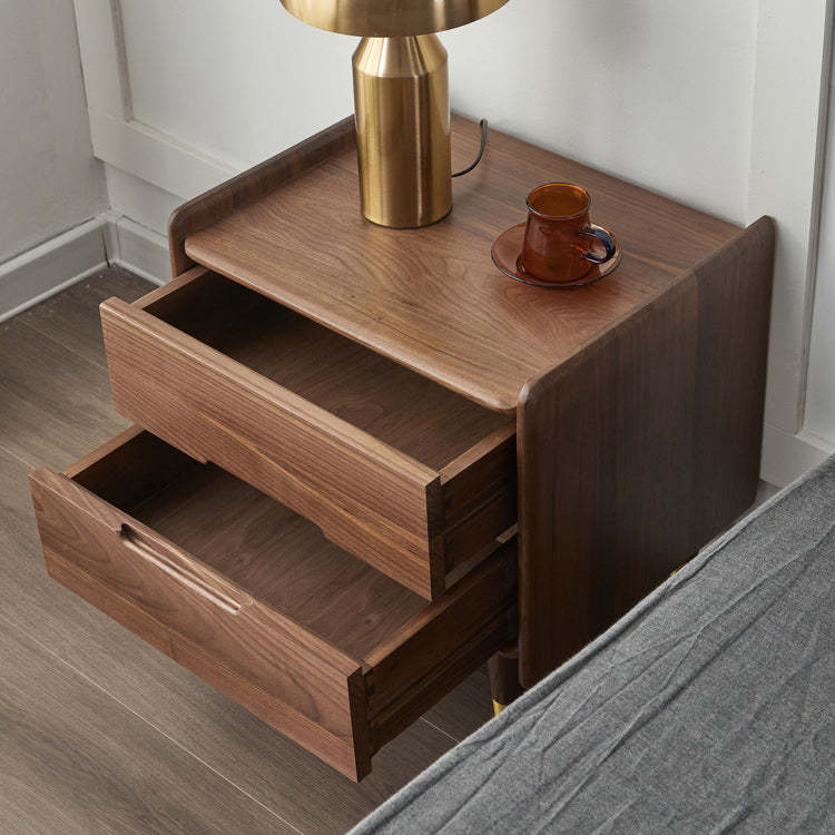 Scandinavian Black Walnut Nightstand 2-Drawer