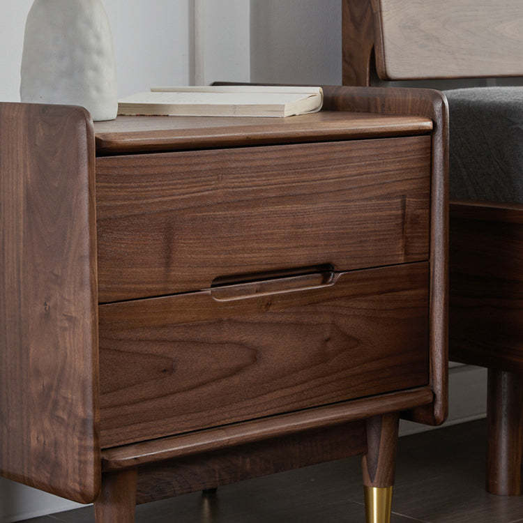 Scandinavian Black Walnut Nightstand 2-Drawer