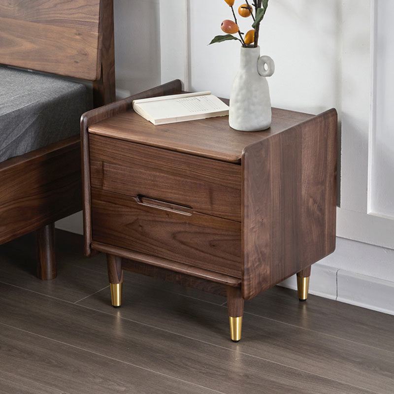 Scandinavian Black Walnut Nightstand 2-Drawer