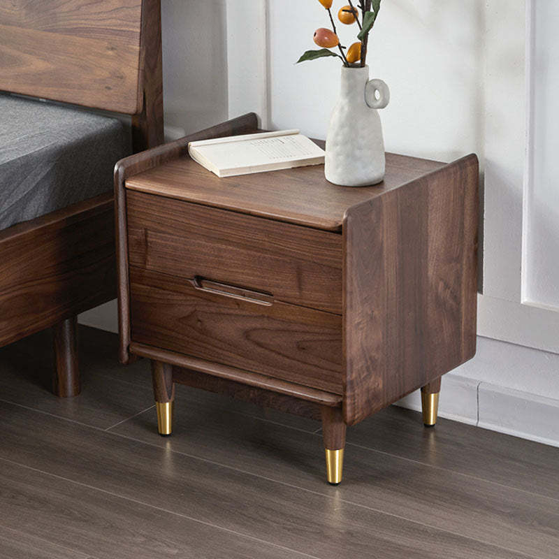 Scandinavian Black Walnut Nightstand 2-Drawer