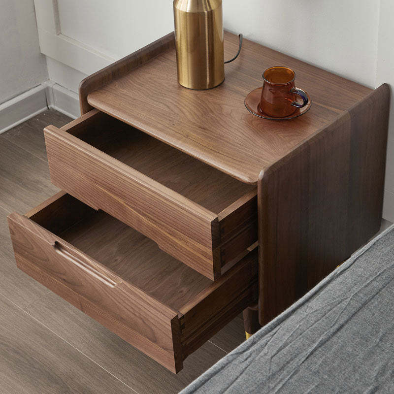 Scandinavian Black Walnut Nightstand 2-Drawer