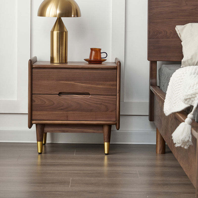 Scandinavian Black Walnut Nightstand 2-Drawer