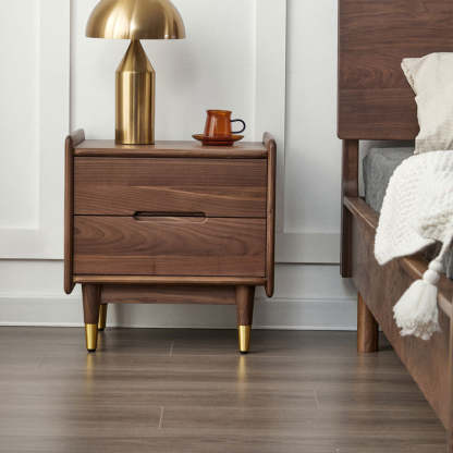 Scandinavian Black Walnut Nightstand 2-Drawer
