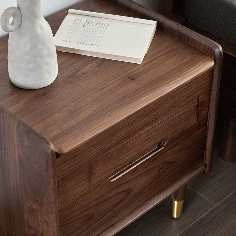 Scandinavian Black Walnut Nightstand 2-Drawer
