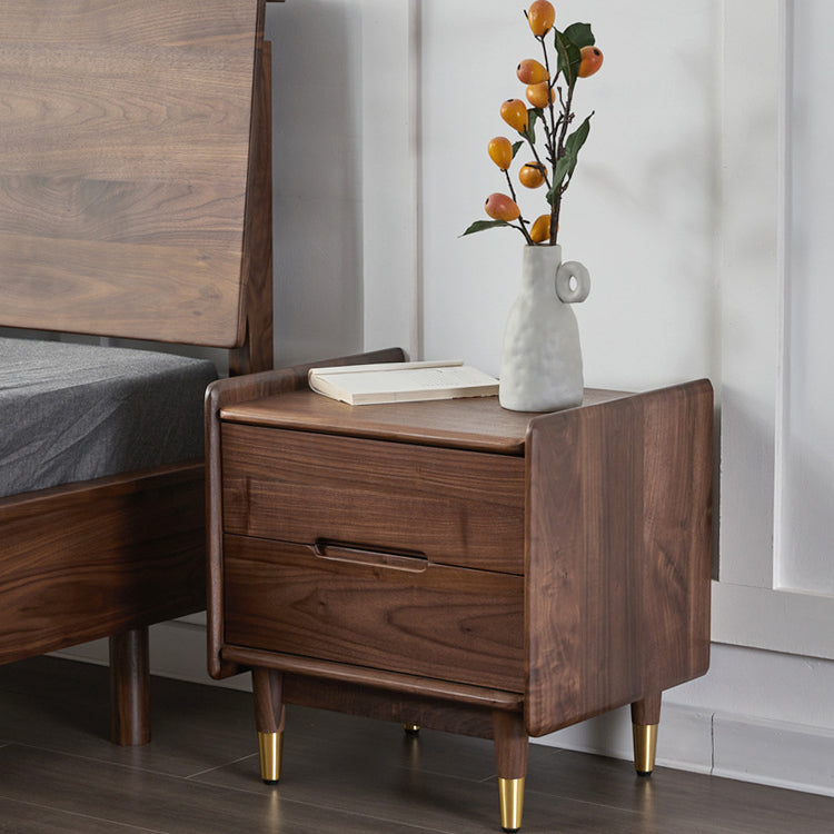 Scandinavian Black Walnut Nightstand 2-Drawer