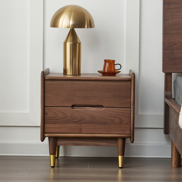 Scandinavian Black Walnut Nightstand 2-Drawer