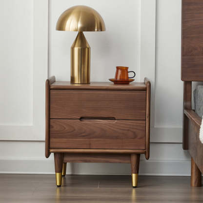 Scandinavian Black Walnut Nightstand 2-Drawer