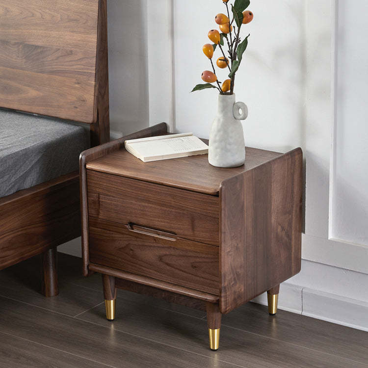 Scandinavian Black Walnut Nightstand 2-Drawer